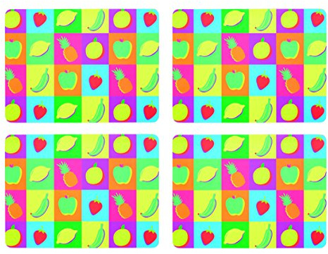 KC BLUE KitchenCraft Fruit Cork Backed Placemats, Set of 4, Multi-Colour
