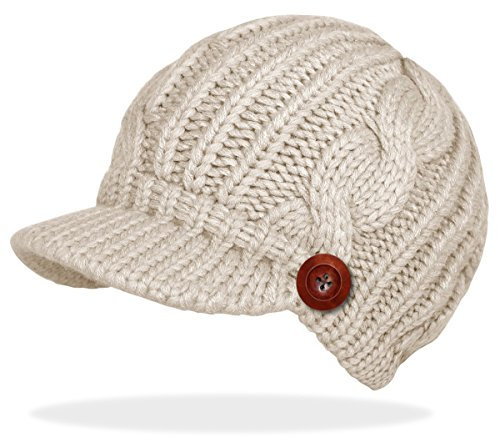 dy_mode Schirmmütze Damen Mütze Strickmütze warme Wintermütze mit Holzknopf in 4 Farben - A080 (A080-Cream)