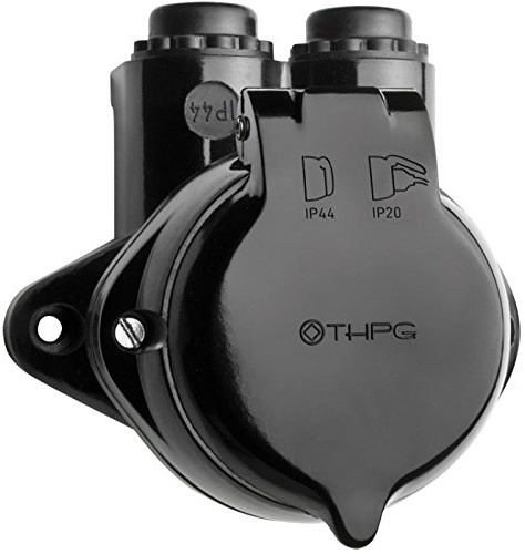 THPG 100830 Feuchtraum Aufputz Steckdose Durchgangsdose Waagerecht IP44 Bakelit Thomas Hoof Produktg