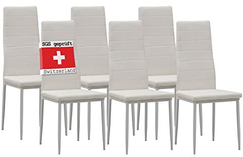 ALBATROS Esszimmerstühle 6er Set Milano, Weiß - Edles Italienisches Design, Kunstleder-Bezug, bequemer Polsterstuhl - SGS geprüft - Moderner Küchenstuhl, Stuhl Esszimmer
