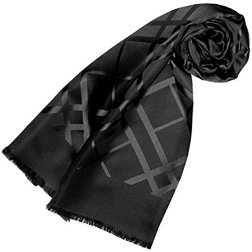 Lorenzo Cana Damenschal aus 100% Seide aufwändig jacquardgewebt Damast Seidenschal Schwarzes elegantes Seidentuch Tuch 25 cmx 160 cm 89209