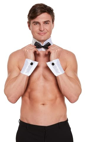 HENBRANDT Men's Cuffs and Bow Tie Set Stripteaser Fancy Dress U36365