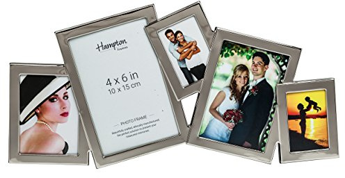 Hampton Frames | Multi Aperture Photo Frame | 5 Aperture, Silver, Metal | Overlapping design, bevel-edged glass, velvet back, wall or freestanding | Display multiple photos