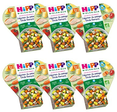 Hipp Biologique Les Petits Gourmets Légumes du Potager Dinde Romarin dès 12 mois - 6 assiettes de 230 g