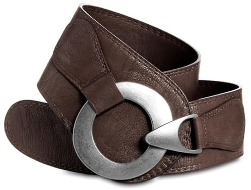 Caspar GU243 extra breiter Damen Gürtel Runde Metallschließe, Gürtelgröße:105, Farbe:dunkelbraun