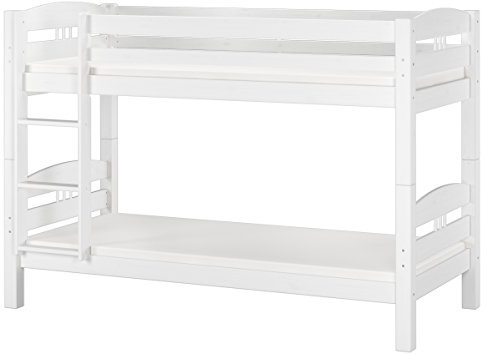Erst-Holz®Etagenbett 90 x 200 Kiefer Weiß mit Rollroste und Matratzen