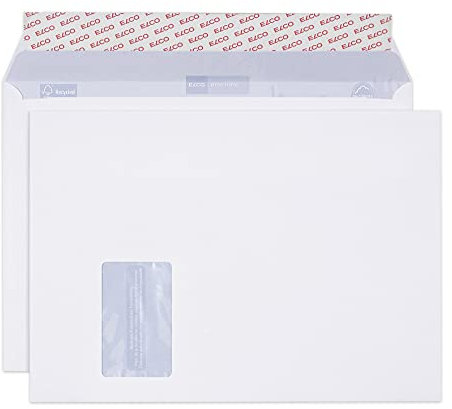 Elco 38799 Proclima Box mit Deckel und 250 Briefumschläge/Versandtasche, Haftklebeverschluss, C4, 120g, weiss recycl., Fenster: ja