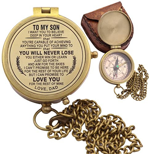 RII Taschenkompass aus Messing, nautischer Kompass für Camping, Reisen, Wandern, Bootfahren, Geschenkkompass für Abschlussfeier, Hochzeit, Geburtstag, Jahrestag, Papa zu Sohn/Enkel mit bedrucktem