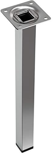 GedoTec Möbelfuss Chrom 300 mm Schrankfuß Tischbein mit schwarzem Kunststoffgleiter - H3917 | Stahlrohr-Füße Metall massiv | Sockelfüße verchromt poliert | 1 Stück - Stützfuß mit Anschraubplatte