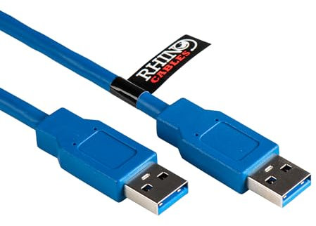 rhinocables - USB 3.0 A to A Male Cable | Fast Data Transfer | Gold-Plated Connectors | Universal Compatibility | Plug-and-Play | Various Lengths, Blue, 3m
