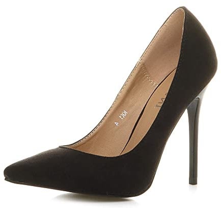 Ajvani Womens Ladies high Heel Pointed Court Smart Party Work Shoes Pumps, 3 UK, Black Suede