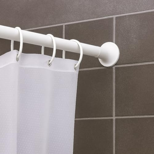 ECOSPA Adjustable Telescopic Shower Curtain Rod – No-Drilling, White Tension Pole with Suction Cup Ends, 75–210cm Extendable