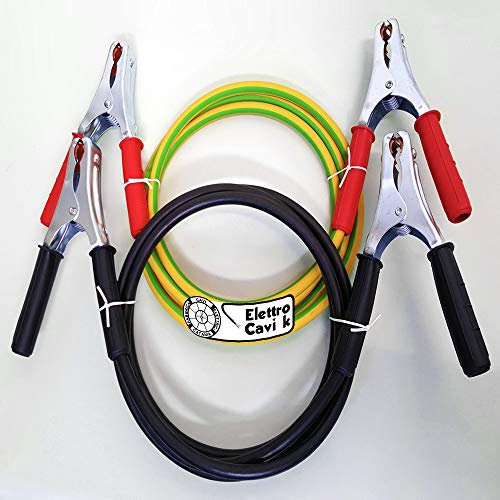® ELETTRO CAVI K - CAVI PER BATTERIA AUTO CAMION FURGONI TIR IN RAME 50 mm² 5 + 5 mt PROFESSIONALI FLESSIBILI CON PINZE IN ACCIAIO ZINCATO 400 A CON MORSETTIERA IN RAME
