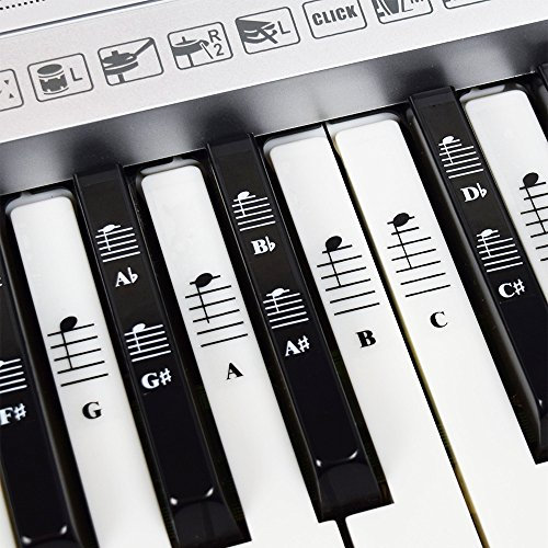Piano and Keyboard Music Note Full Set Stickers for White and Black Keys; Transparent and Removable, for Easy Piano Lessons