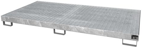 Regal-Bodenwanne, 240 l Auffangvolumen, LxBxH 2650 x 1300 x 210 mm, mit Gitterrost, feuerverzinkt.