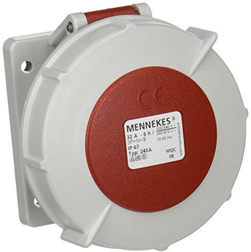 Mennekes 101100297 bases semi encastrement CEE, prises de courant cEE, 400 V, 50 – 60 Hz, 32 A, 5 pôles, IP 67, 10 Emballage, rouge