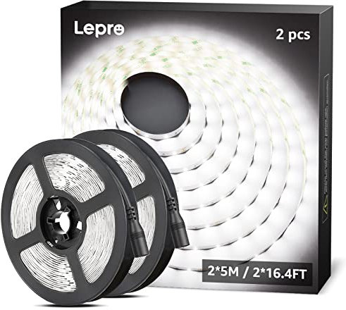 Lepro LED Strip Kaltweiß, 10M(5M*2) LED Streifen 12V Selbstklebend, Band jeder mit 300 Stück 2835 LEDs 2300 Lumen, 6000K Dimmbar Leiste, Kaltweiss DIY Lichtband für Innen Heim Deko, kein Netzteil