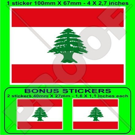 Libanon-Flagge, Libnan, Naher Osten, Lubana, 100 mm, Vinyl-Aufkleber, 1 Stück + 2 Bonus
