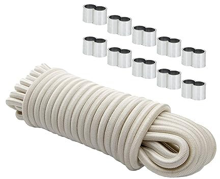 Dreamprint Expanderseil 30 m Weiß 10 mm Gummiseil Gummischnur Spannseil Planenseil Gummileine elastisches Seil mit 10x Würgeklemmen