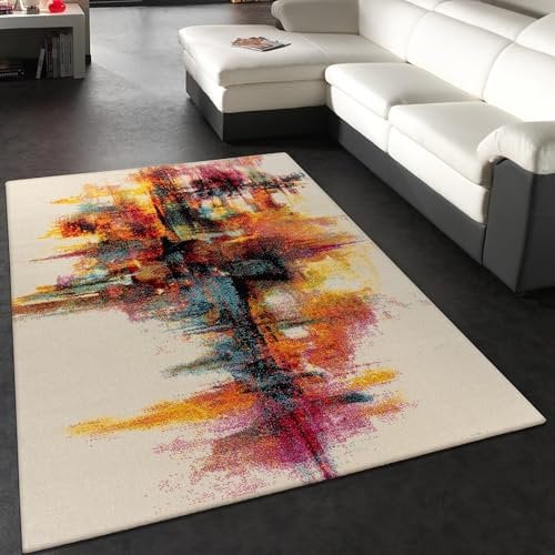 Paco Home Teppich Wohnzimmer Schlafzimmer Jugendzimmer Kurzflor Modern Vintage Abstrakte Muster, Grösse:200x290 cm, Farbe:Gelb-Weiß