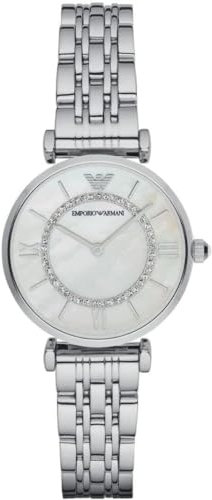 Emporio Armani Uhr für Damen , Zweizeiger Uhrwerk, 32mm Silbernes Edelstahlgehäuse mit Edelstahlarmband, AR1908