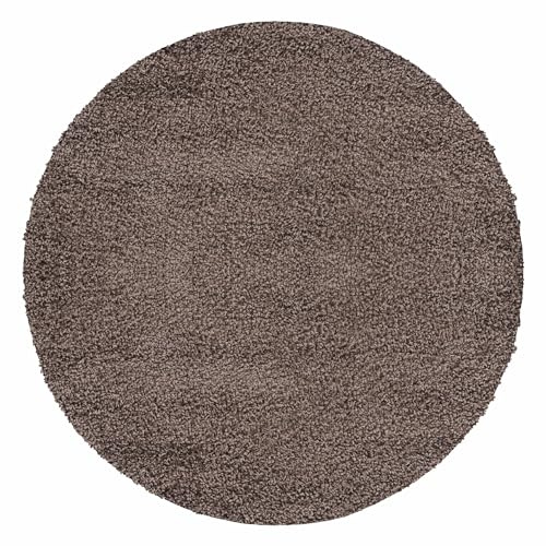 Carpetsale24 Shaggy Hochflor Teppich 80 cm Rund Mokka weich flauschig modern einfarbig Für Eingangsbereich oder kleine Nischen für Wohnzimmer Schlafzimmer Flur