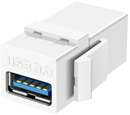 TNP USB 3.0 Keystone-Kupplung mit USB 3.0-Buchse Einrastbarer, vergoldeter Steckverbinder Buchse Adapteranschluss für Wandsteckdosenleiste - Unterstützt USB 3 SuperSpeed & USB 2.0-kompatibel, Weiß