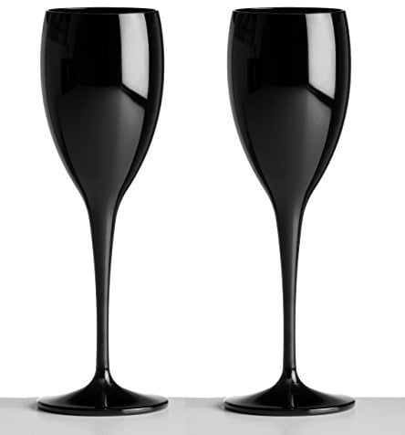 Paar Schwarz Champagner Flöten. Hergestellt aus unzerbrechlichem Polycarbonat 180 ml/6oz. (2 Stück), Spülmaschinenfest. Ideal für Feiern und etwas einem Finish in Satin Black.