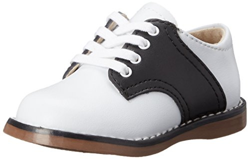 FOOTMATES Cheer Lace-Up Saddle Oxford Girls and Boys Dress Shoes with Wide Toe Box and Custom-Fit Insoles, Non-Marking Outsoles, White/Black - 13 Little Kid (4-8 Years)