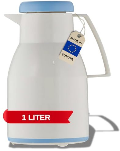 Helios Wash S+ Thermoskanne Weiß 1L – 6h heiß - Hält Getränke warm & kalt - Bruchsicher – 100% dichter Drehverschluss – Spülmaschinenfest – Ergonomischer Griff