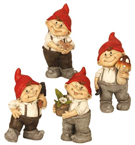 Geschenkestadl 4 süße GNOME Zwerg Gartenzwerg 22 cm rote Mütze Figuren für Haus und Garten