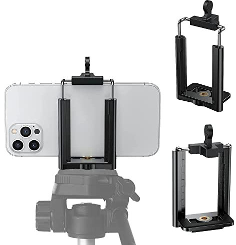 DaVoice Cell Phone Tripod Mount Adapter, Compatible with iPhone Holder, Smartphone Camera Stand Universal Clamp Attachment Clip (Black)