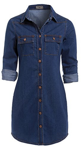 SS7 Neuf Rétro Bleu Denim Robe Chemise Sizes 6-16 - Jean Vintage, 38