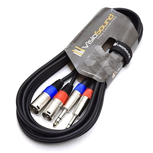 VisioSound 2 x Male XLR to 2 x 6.35mm 1/4 Stereo TRS Jack Balanced Twin Lead/Patch Cable 3m