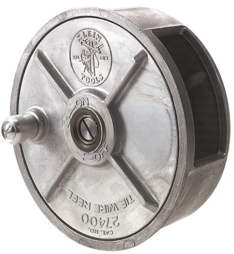 Klein Tools 27400 Tiewire Reel, leichtes Aluminium, Linkshänder und Rechtshänder mit Rücklaufknopf
