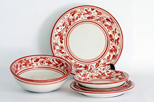 CEAR ceramiche - Servizio di piatti in ceramica x 6 composto da 20 pezzi decoro floreale rosso