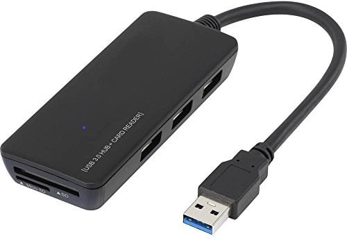 Renkforce 3 Port USB 3.2 Gen 1-Hub (USB 3.0) mit eingebautem SD-Kartenleser Schwarz