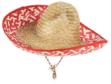 DEGUISE TOI Mexikanischer Sombrero für Erwachsene Strohhut beige-rot - Bunt