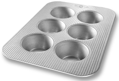 USA Pan Jumbo Texas Muffin Pan, 6 Well, Nonstick & Quick Release Coating, Aluminized Steel