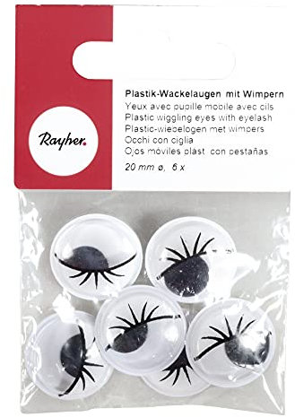 Rayher Plastik-Wackelaugen mit Wimpern, ø 20 mm, SB-Btl. 6 Stück, 8961001