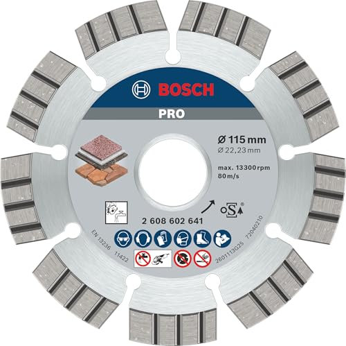 Bosch 1x PRO Multi Material Diamanttrennscheiben für 22,23‑mm-Bohrung und kleine Winkelschleifer (für Weichgestein, Harter Stein, Ø 115 mm, Professional Zubehör Kleiner Winkelschleifer)