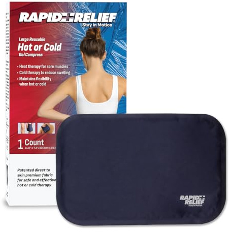 Rapid Relief Large Reusable Gel Cold Compress - Comfortable Flex Ice Packs for Back, Knee, Shoulder, Muscle Aches, and Body Pain Relief 8” x 12” Large