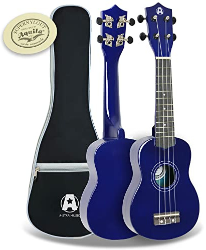 A-Star Soprano Beginner Ukulele in Blue with Premium Aquila Strings, FREE Padded Bag, Instrument for Adults/Kids with FREE 1 Month Online Lessons