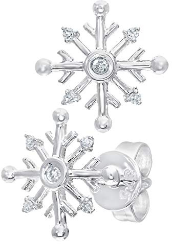 Naava Women's 9 ct White Gold Snowflake Design Stud Earrings