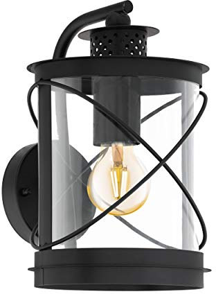 EGLO Außen-Wandlampe Hilburn, 1 flammige Außenleuchte, Wandleuchte aus verzinktem Stahl und Kunststoff, Farbe: Schwarz, Fassung: E27, IP44