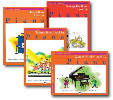 Alfred Basic Piano Library Course Pack Level 1A - Four book set includes - Lesson, Theory, Technic and Notespeller Books.