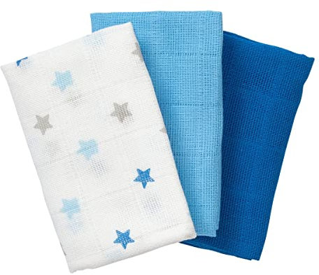 Bornino Mulltücher (3er-Pack) Sterne 30x30 cm - saugstarke Mullwindeln in verschiedenen Farbtönen