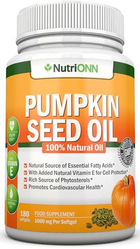 Kürbiskernöl - 1000MG - 180 Softgel Kapseln - Kaltgepresstes natürliches Kürbiskernöl - natürliche Quelle essentieller Fettsäuren - ideal für Haarwachstum, Prostatagesundheit und Gelenksentzündungen