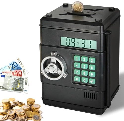 FISHTEC Elektronische Spardose mit Zählfunktion – Digitaler Safe mit 6-stelligem Code – Münz- & Geldschein-Einwurf – Perfekt für Kinder & Erwachsene – Geschenkidee Geburtstag & Weihnachten