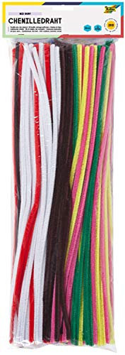 folia 778209 - Chenilledraht, Pfeifenputzer, 200 Stück sortiert in 10 Farben, Durchmesser 8 mm und 50 cm lang, ideal für Kinder zum Basteln und Gestalten von Tieren, Figuren und anderen Formen